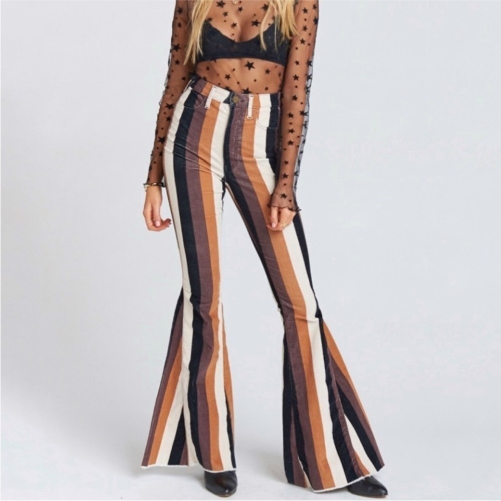 Show Me Your MuMu Berkeley Zip Up Striped Bell Bottoms Flared Pants SZ 26